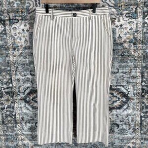 CAbi White Cropped Pants with Black Pinstripes